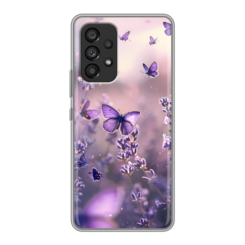 Силиконовый чехол на Samsung Galaxy A53 5G с принтом бабочки и лаванда Силиконовый чехол на Samsung Galaxy A53 5G с принтом бабочки и лаванда