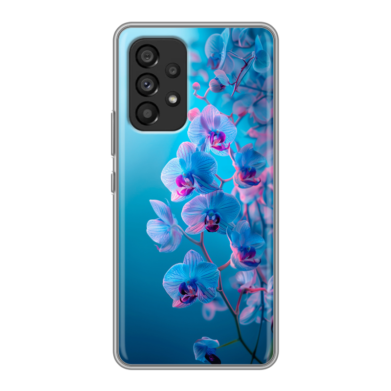 Силиконовый противоударный чехол на Samsung Galaxy A53 5G с принтом голубые орхидеи Силиконовый противоударный чехол на Samsung Galaxy A53 5G с принтом голубые орхидеи