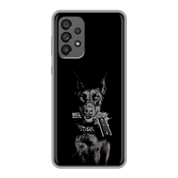 Силиконовый чехол на Samsung Galaxy A73 5G с принтом Доберман и пистолет Силиконовый чехол на Samsung Galaxy A73 5G с принтом Доберман и пистолет