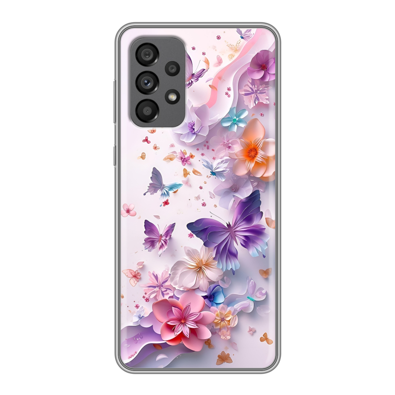 Силиконовый чехол на Samsung Galaxy A73 5G с принтом цветы бабочки Силиконовый чехол на Samsung Galaxy A73 5G с принтом цветы бабочки