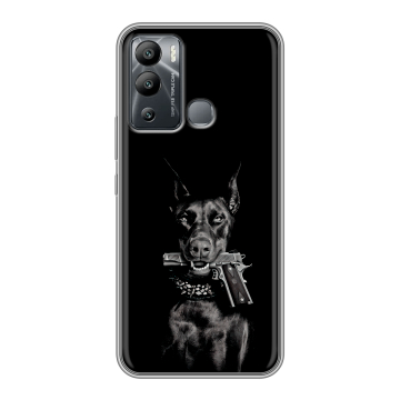 Силиконовый чехол на Infinix Hot 12i с принтом Доберман и пистолет