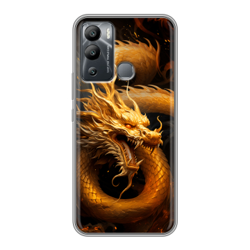 Силиконовый чехол на Infinix Hot 12i с принтом Золотой дракон