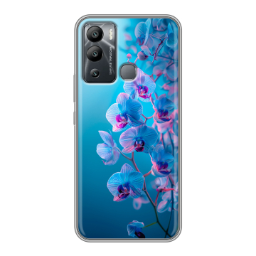 Силиконовый чехол на Infinix Hot 12i с принтом голубые орхидеи