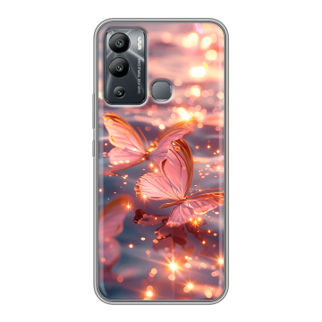 Силиконовый чехол на Infinix Hot 12i с принтом бабочки розовые