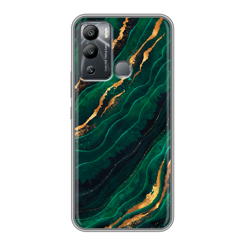 Силиконовый противоударный чехол на Infinix Hot 12i с принтом Мрамор зеленое золото Силиконовый противоударный чехол на Infinix Hot 12i с принтом Мрамор зеленое золото