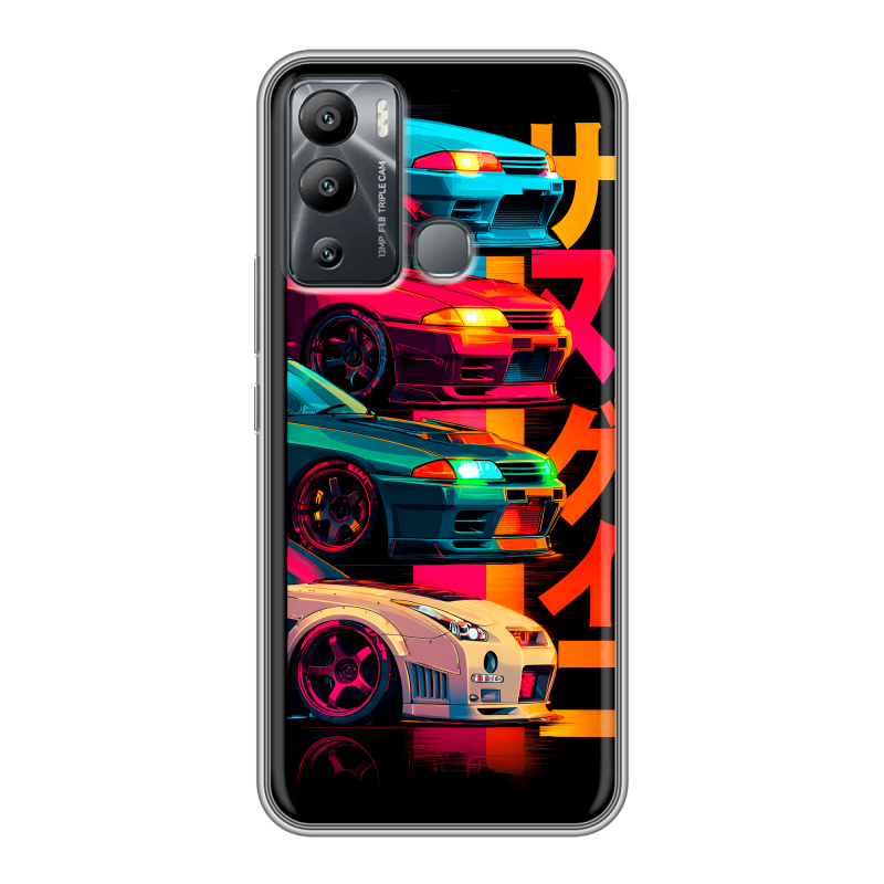 Силиконовый чехол на Infinix Hot 12i с принтом Гоночные машины Силиконовый чехол на Infinix Hot 12i с принтом Гоночные машины