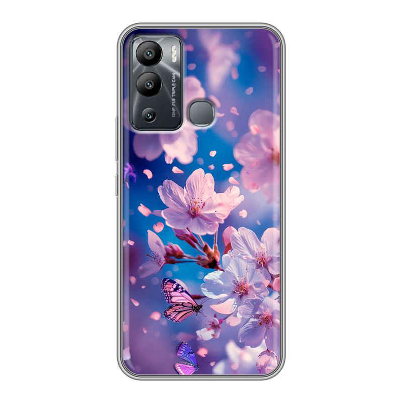 Силиконовый чехол на Infinix Hot 12i с принтом цветы бабочки Силиконовый чехол на Infinix Hot 12i с принтом цветы бабочки