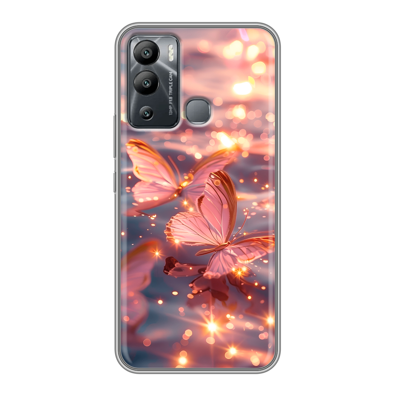 Силиконовый чехол на Infinix Hot 12i с принтом бабочки розовые Силиконовый чехол на Infinix Hot 12i с принтом бабочки розовые