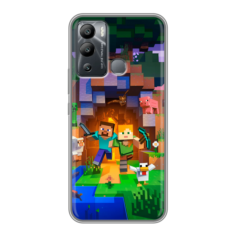 Силиконовый противоударный чехол на Infinix Hot 12i с принтом Майнкрафт Minecraft Силиконовый противоударный чехол на Infinix Hot 12i с принтом Майнкрафт Minecraft
