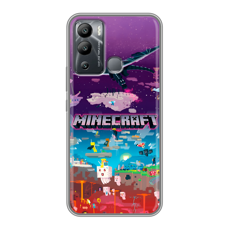 Силиконовый противоударный чехол на Infinix Hot 12i с принтом Майнкрафт Minecraft Силиконовый противоударный чехол на Infinix Hot 12i с принтом Майнкрафт Minecraft