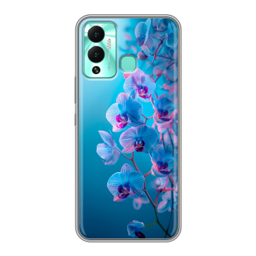 Силиконовый противоударный чехол на Infinix Hot 12 Play с принтом голубые орхидеи
