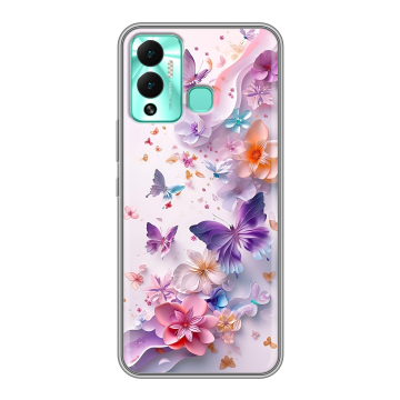 Силиконовый противоударный чехол на Infinix Hot 12 Play с принтом цветы бабочки