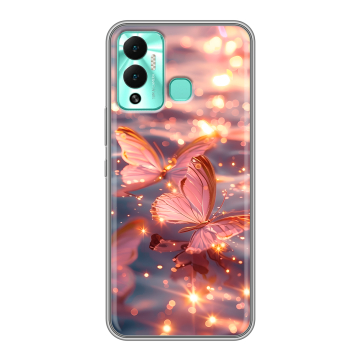 Силиконовый противоударный чехол на Infinix Hot 12 Play с принтом бабочки розовые