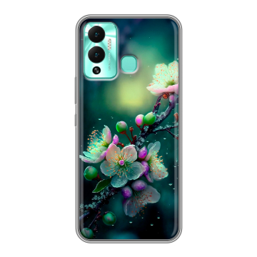 Силиконовый противоударный чехол на Infinix Hot 12 Play с принтом Цветы и мрамор