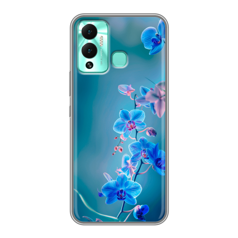 Силиконовый противоударный чехол на Infinix Hot 12 Play с принтом Голубые цветы Силиконовый противоударный чехол на Infinix Hot 12 Play с принтом Голубые цветы