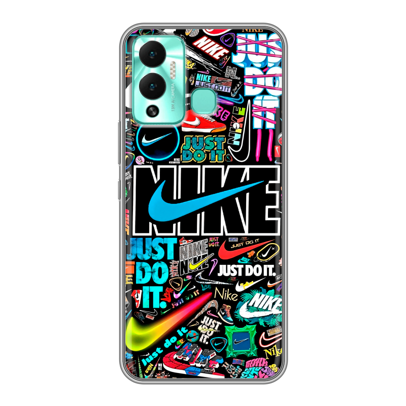 Силиконовый противоударный чехол на Infinix Hot 12 Play с принтом найк nike черный Силиконовый противоударный чехол на Infinix Hot 12 Play с принтом найк nike черный