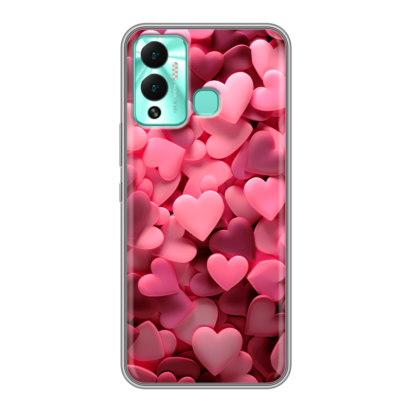 Силиконовый противоударный чехол на Infinix Hot 12 Play с принтом розовые сердечки Силиконовый противоударный чехол на Infinix Hot 12 Play с принтом розовые сердечки