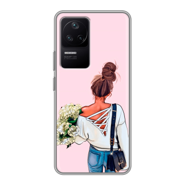 Силиконовый чехол на Xiaomi Poco F4 с принтом Девушка и букет Силиконовый чехол на Xiaomi Poco F4 с принтом Девушка и букет