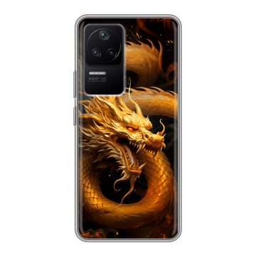 Силиконовый чехол на Xiaomi Poco F4 с принтом Золотой дракон