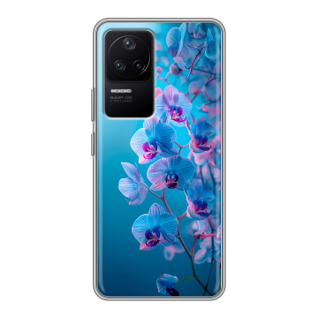 Силиконовый чехол на Xiaomi Poco F4 с принтом голубые орхидеи