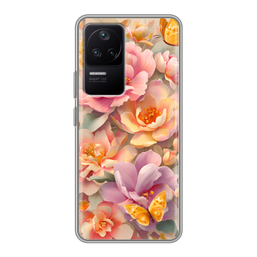 Силиконовый чехол на Xiaomi Poco F4 с принтом Цветы и бабочки Силиконовый чехол на Xiaomi Poco F4 с принтом Цветы и бабочки