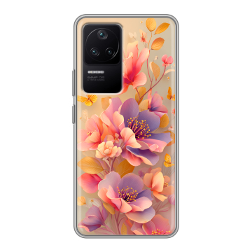 Силиконовый чехол на Xiaomi Poco F4 с принтом Цветы и бабочки Силиконовый чехол на Xiaomi Poco F4 с принтом Цветы и бабочки