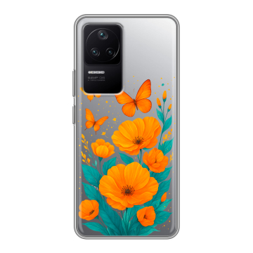 Силиконовый чехол на Xiaomi Poco F4 с принтом цветы бабочки Силиконовый чехол на Xiaomi Poco F4 с принтом цветы бабочки