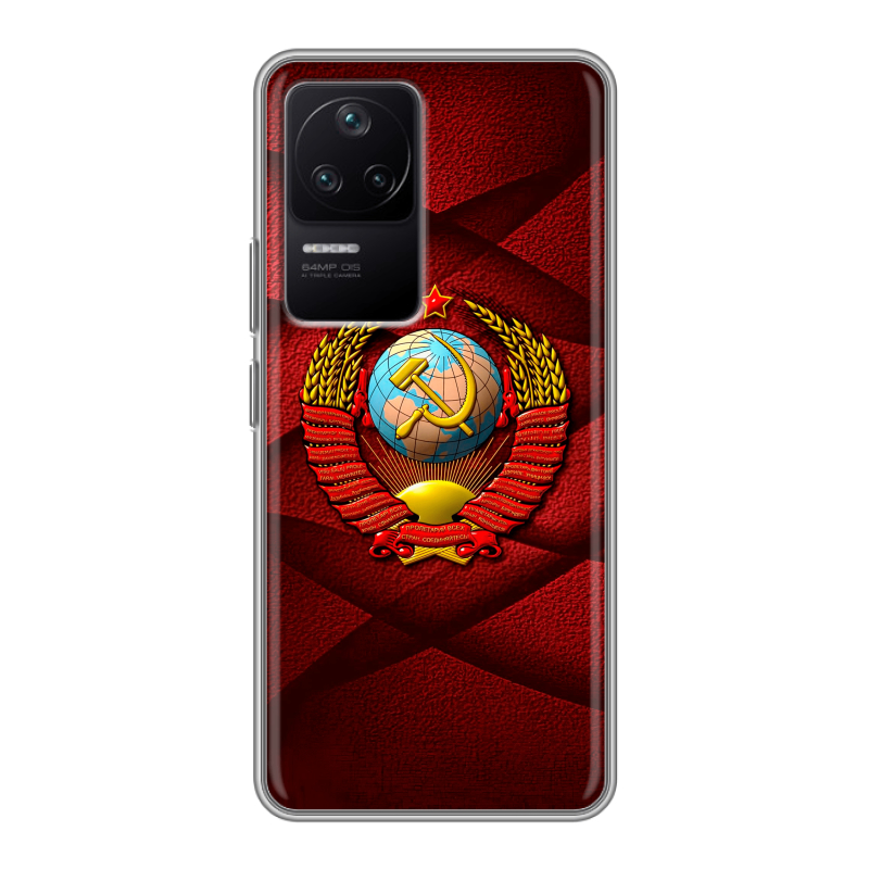 Силиконовый противоударный чехол на Xiaomi Poco F4 с принтом Герб СССР Силиконовый противоударный чехол на Xiaomi Poco F4 с принтом Герб СССР