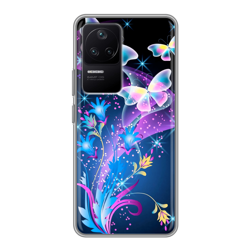 Силиконовый противоударный чехол на Xiaomi Poco F4 с принтом Бабочки Силиконовый противоударный чехол на Xiaomi Poco F4 с принтом Бабочки