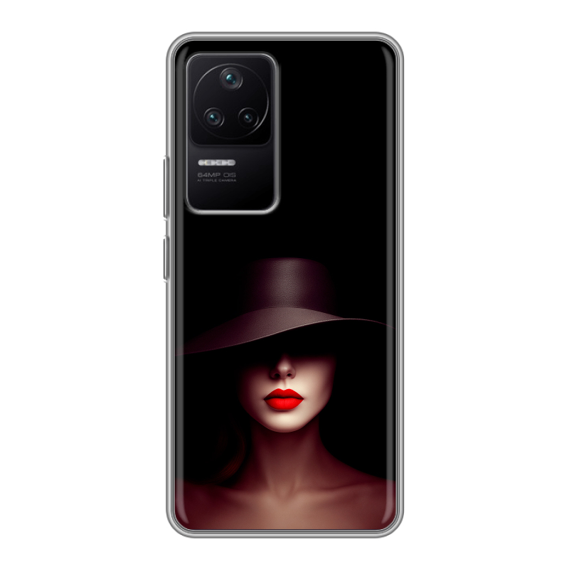 Силиконовый противоударный чехол на Xiaomi Poco F4 с принтом Девушка в шляпе Силиконовый противоударный чехол на Xiaomi Poco F4 с принтом Девушка в шляпе