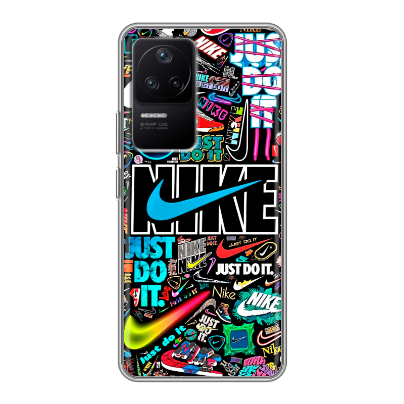 Силиконовый чехол на Xiaomi Poco F4 с принтом найк nike черный Силиконовый чехол на Xiaomi Poco F4 с принтом найк nike черный