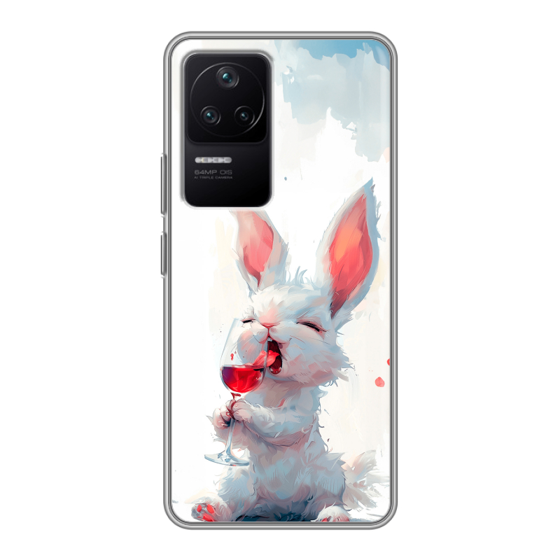 Силиконовый противоударный чехол на Xiaomi Poco F4 с принтом кролик зайчик Силиконовый противоударный чехол на Xiaomi Poco F4 с принтом кролик зайчик