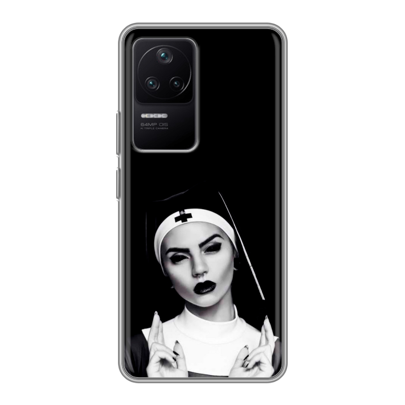 Силиконовый чехол на Xiaomi Poco F4 с принтом монашка Силиконовый чехол на Xiaomi Poco F4 с принтом монашка