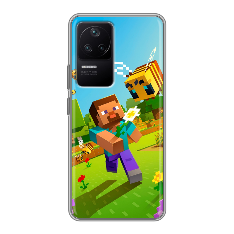 Силиконовый противоударный чехол на Xiaomi Poco F4 с принтом Майнкрафт Minecraft Силиконовый противоударный чехол на Xiaomi Poco F4 с принтом Майнкрафт Minecraft