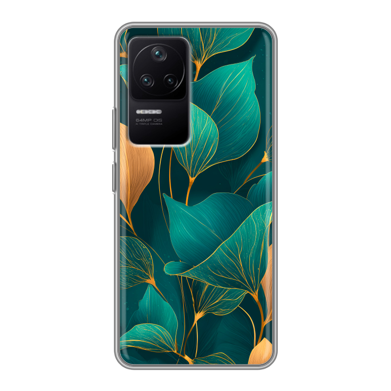 Силиконовый чехол на Xiaomi Poco F4 с принтом Листья и золото Силиконовый чехол на Xiaomi Poco F4 с принтом Листья и золото