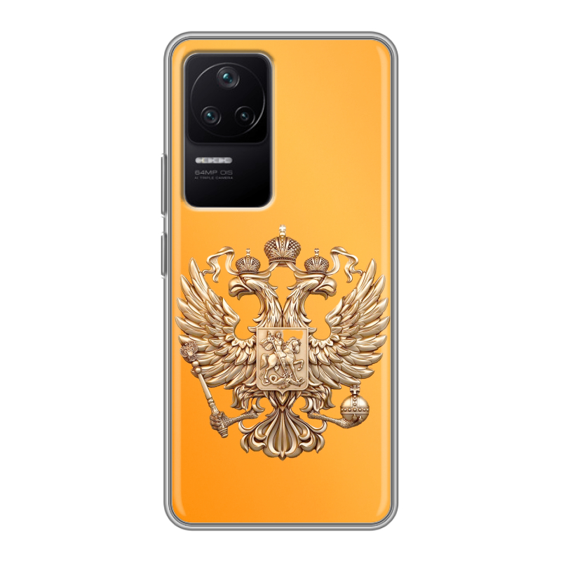 Силиконовый противоударный чехол на Xiaomi Poco F4 с принтом Герб Флаг России Силиконовый противоударный чехол на Xiaomi Poco F4 с принтом Герб Флаг России