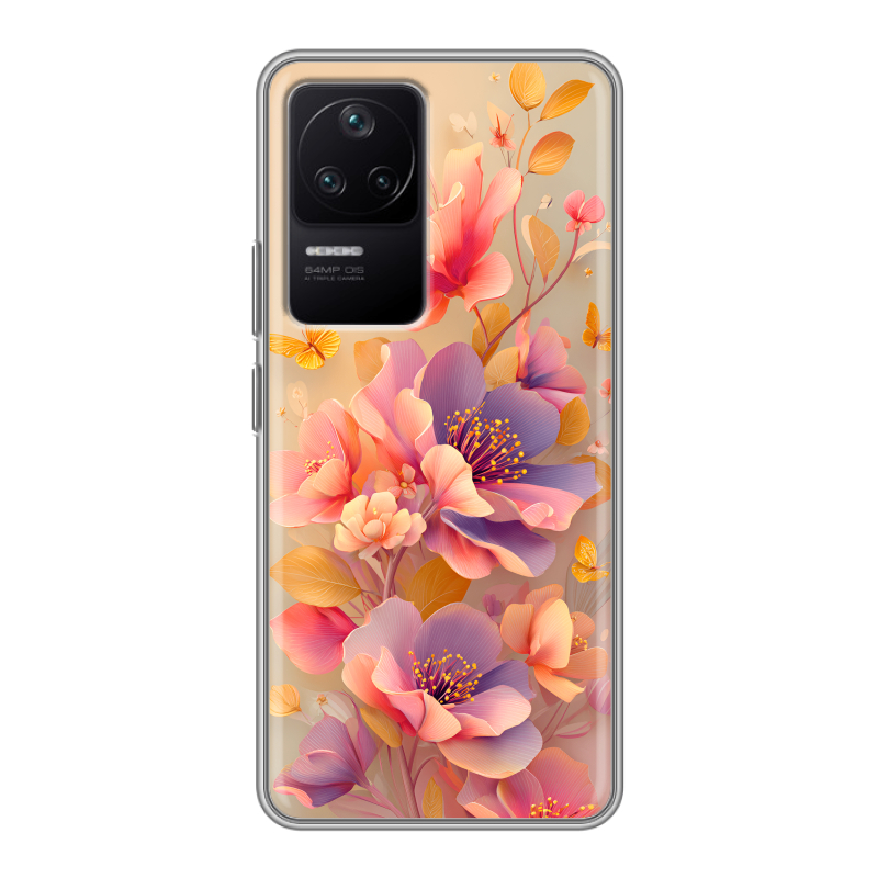 Силиконовый чехол на Xiaomi Poco F4 с принтом Цветы и бабочки Силиконовый чехол на Xiaomi Poco F4 с принтом Цветы и бабочки