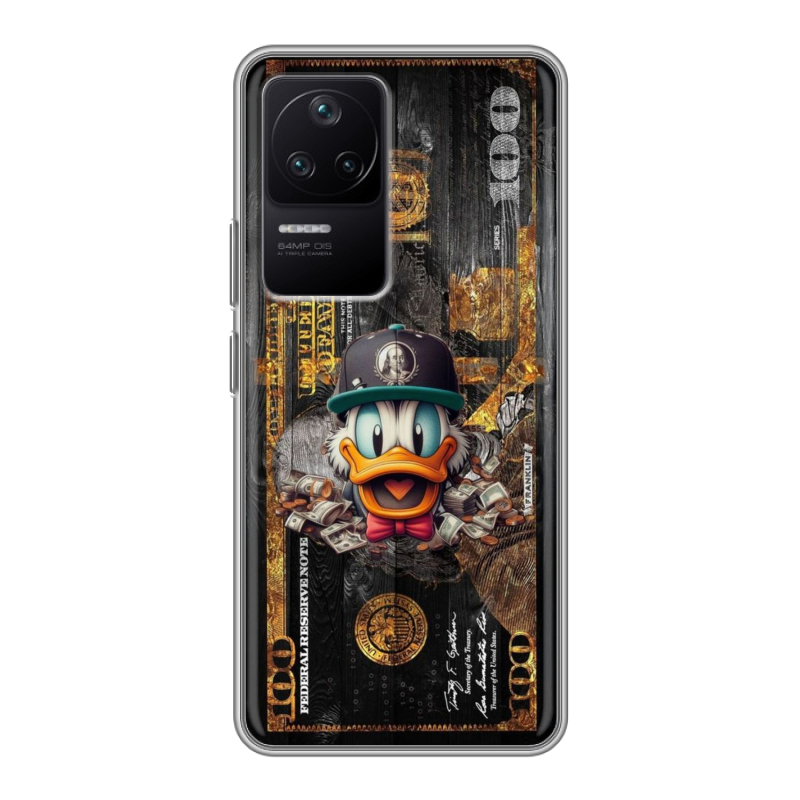 Силиконовый противоударный чехол на Xiaomi Poco F4 с принтом Дональд Дак Доллар Силиконовый противоударный чехол на Xiaomi Poco F4 с принтом Дональд Дак Доллар