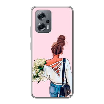 Силиконовый чехол на Xiaomi Poco X4 GT с принтом Девушка и букет Силиконовый чехол на Xiaomi Poco X4 GT с принтом Девушка и букет