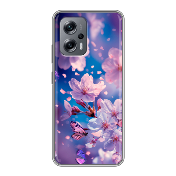 Силиконовый чехол на Xiaomi Poco X4 GT с принтом цветы бабочки Силиконовый чехол на Xiaomi Poco X4 GT с принтом цветы бабочки