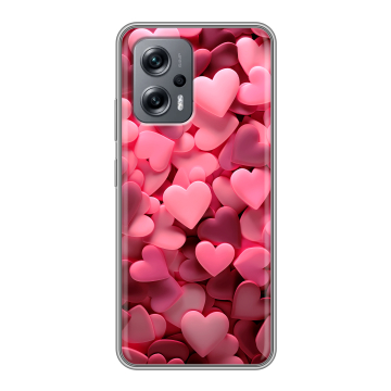 Силиконовый чехол на Xiaomi Poco X4 GT с принтом розовые сердечки Силиконовый чехол на Xiaomi Poco X4 GT с принтом розовые сердечки
