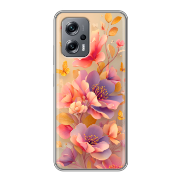 Силиконовый чехол на Xiaomi Poco X4 GT с принтом Цветы и бабочки Силиконовый чехол на Xiaomi Poco X4 GT с принтом Цветы и бабочки