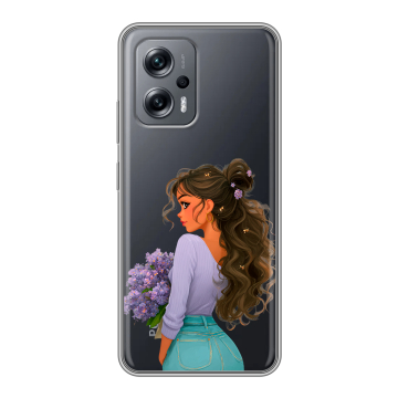 Силиконовый чехол на Xiaomi Poco X4 GT с принтом девушка цветы Силиконовый чехол на Xiaomi Poco X4 GT с принтом девушка цветы