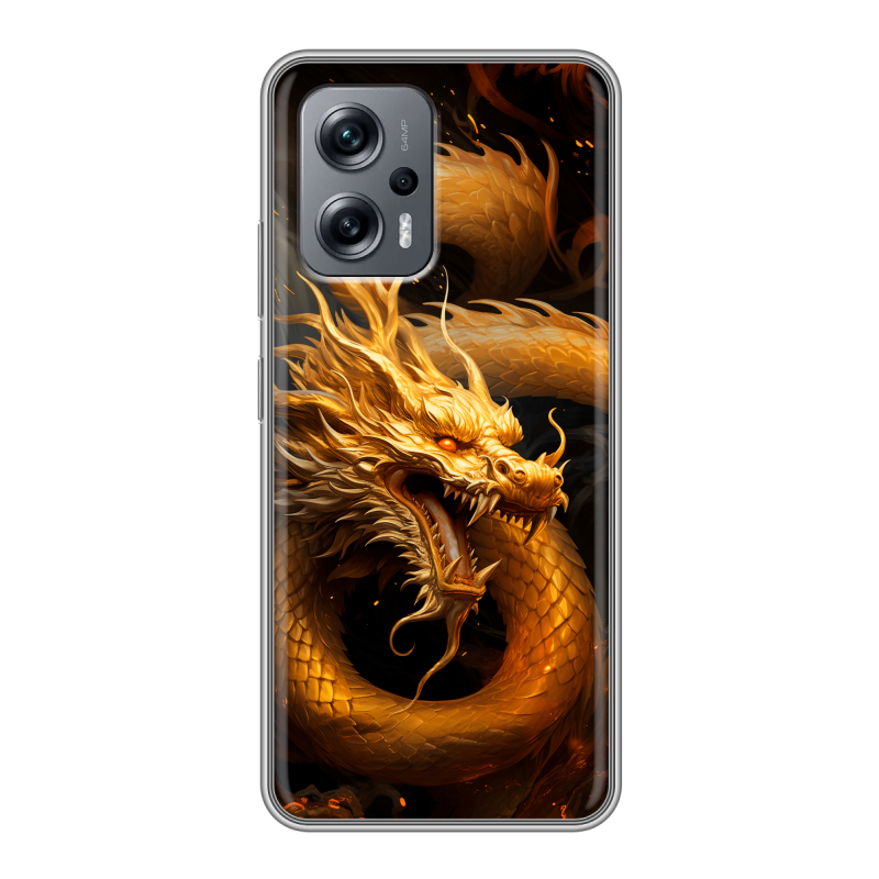 Силиконовый чехол на Xiaomi Poco X4 GT с принтом Золотой дракон Силиконовый чехол на Xiaomi Poco X4 GT с принтом Золотой дракон