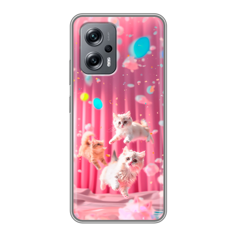 Силиконовый противоударный чехол на Xiaomi Poco X4 GT с принтом милые котики Силиконовый противоударный чехол на Xiaomi Poco X4 GT с принтом милые котики