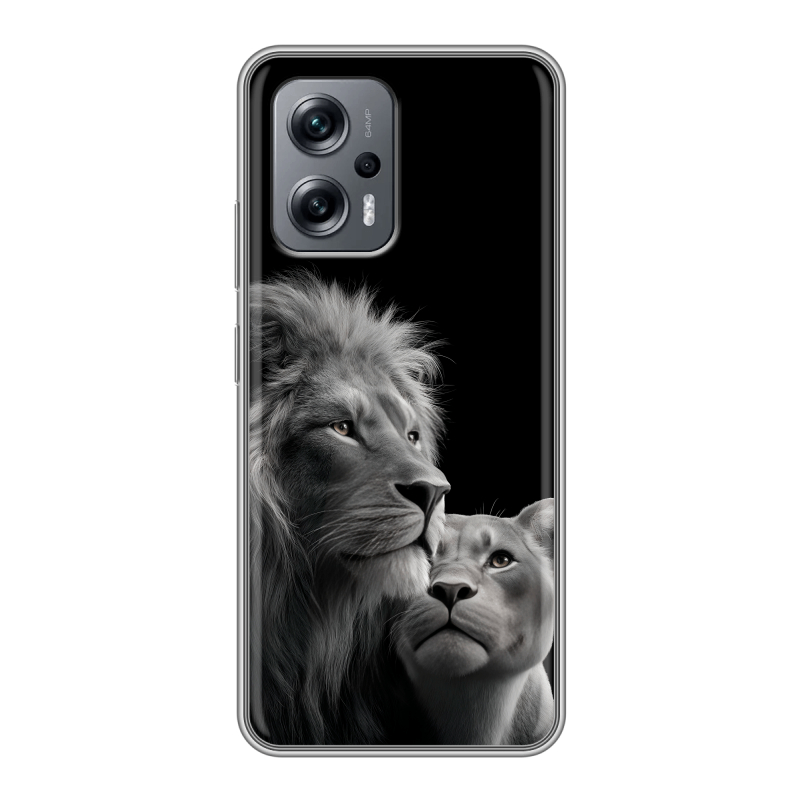 Силиконовый противоударный чехол на Xiaomi Poco X4 GT с принтом Лев кошки Силиконовый противоударный чехол на Xiaomi Poco X4 GT с принтом Лев кошки