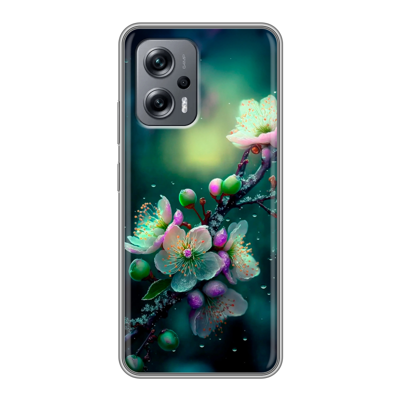 Силиконовый чехол на Xiaomi Poco X4 GT с принтом Цветы и мрамор Силиконовый чехол на Xiaomi Poco X4 GT с принтом Цветы и мрамор