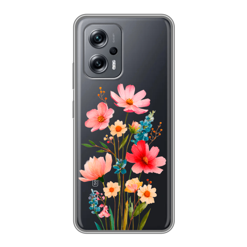 Силиконовый чехол на Xiaomi Poco X4 GT с принтом Цветы Силиконовый чехол на Xiaomi Poco X4 GT с принтом Цветы