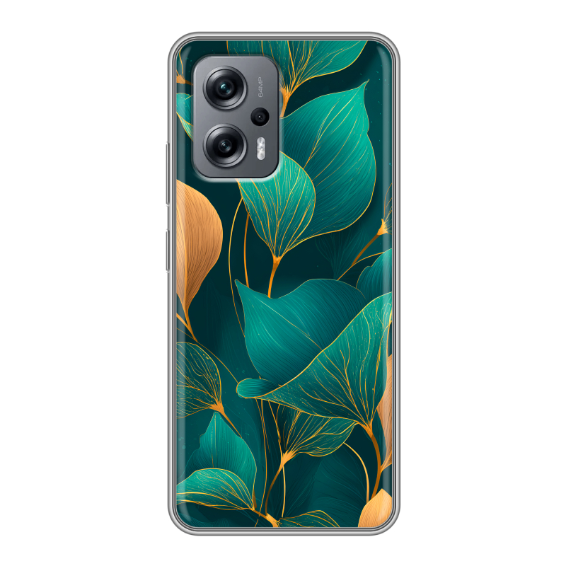 Силиконовый чехол на Xiaomi Poco X4 GT с принтом Листья и золото Силиконовый чехол на Xiaomi Poco X4 GT с принтом Листья и золото