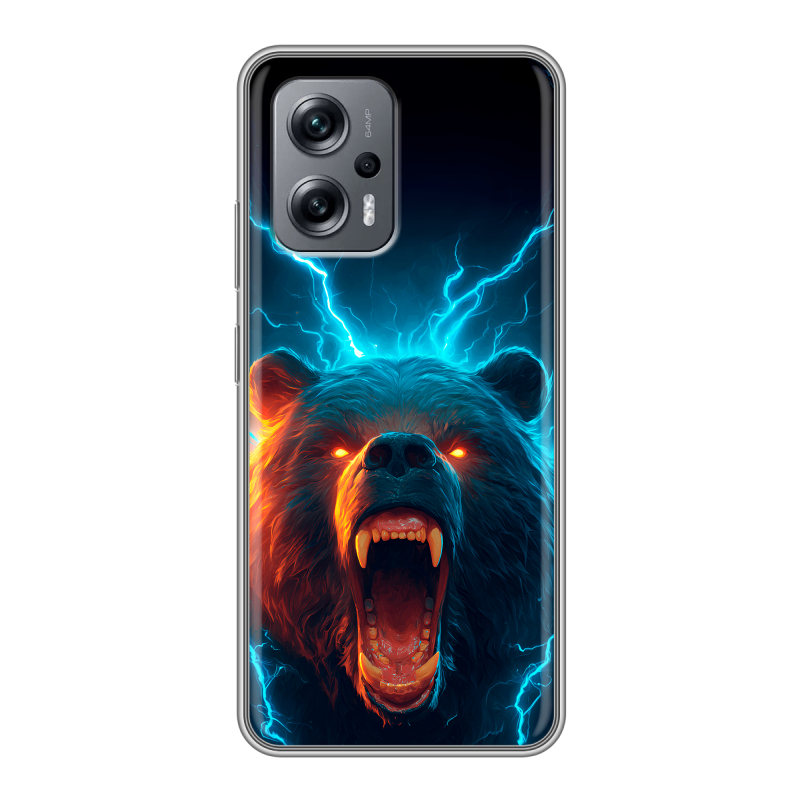 Силиконовый противоударный чехол на Xiaomi Poco X4 GT с принтом Медведь Силиконовый противоударный чехол на Xiaomi Poco X4 GT с принтом Медведь